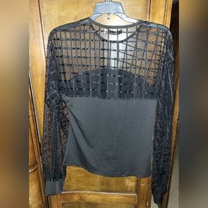 NWTS WOMEN'S LS BLACK CUT-OUT CBR EXCLUSIVE SELECTION SHEER BLOUSE, XL